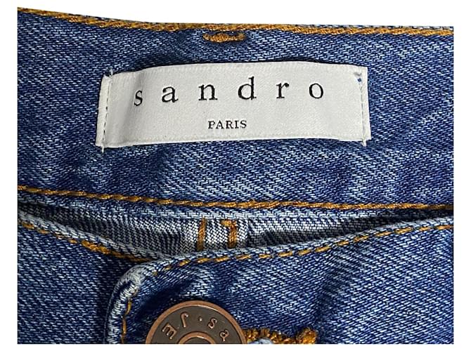 Jeans Sandro Distressed Patchwork em algodão azul - vista 10