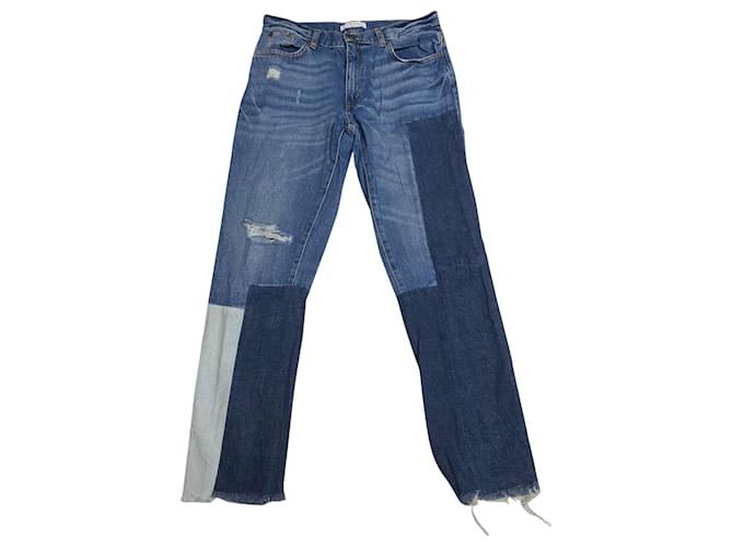 Jeans Sandro Distressed Patchwork em algodão azul - vista 3