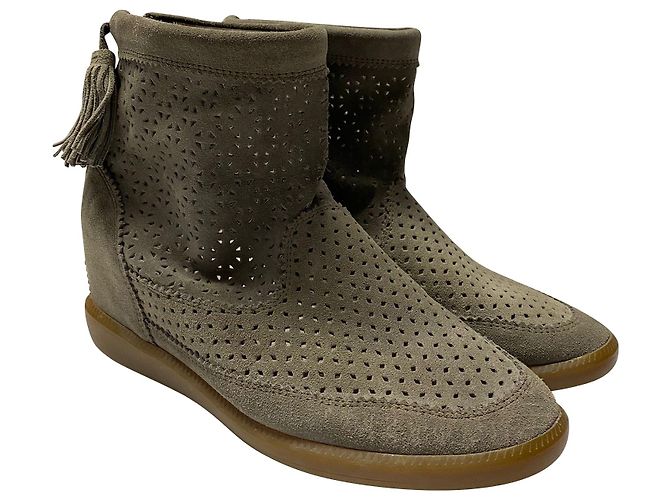 Isabel Marant Basley Tassel Bootie en Daim Gris - vue 3