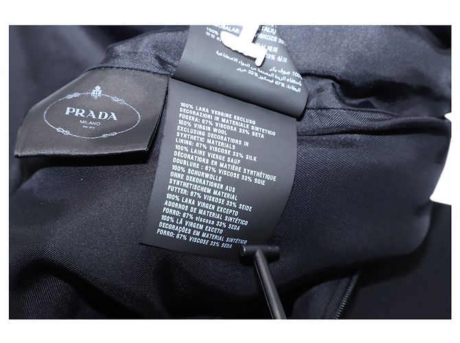 Double Mini Abito Prada Natte in Lana Nero foderato - vista 7