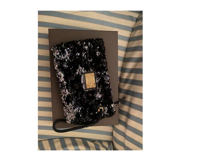 Clutch Louis Vuitton Rococo con paillettes nero oro - vista 5