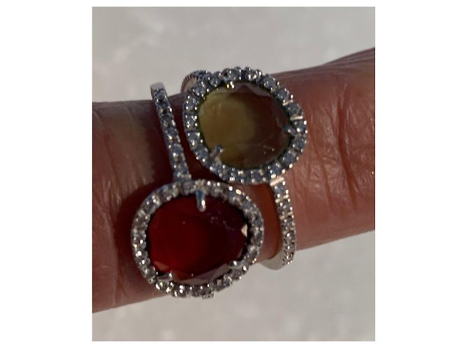 Anelli Pomellato Colpo Di Fulmine Peridoto e Granato Oro Bianco Bordò Verde chiaro - vista 10