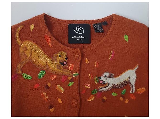 Autre Marque Cardigan Michael Simon Algodão Rami Bordado de Cães Tamanho L Multicor - vista 5