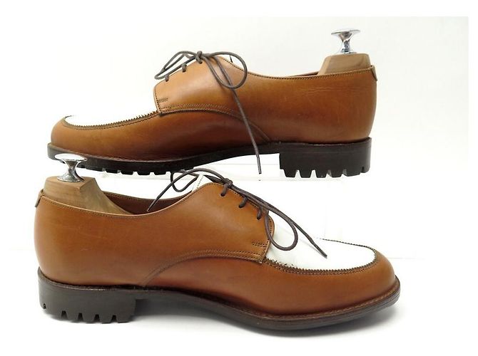 Hermès Scarpe Hermes 42 DERBY DA GOLF DA UOMO IN PELLE BICOLORE ORO E BIANCO - vista 2