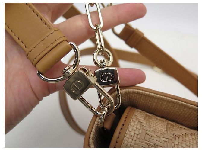 NUOVA BORSA A MANO DIOR LADY D-JOY BORSA A TRACOLLA IN RAFFIA E PELLE BEIGE - vista 10