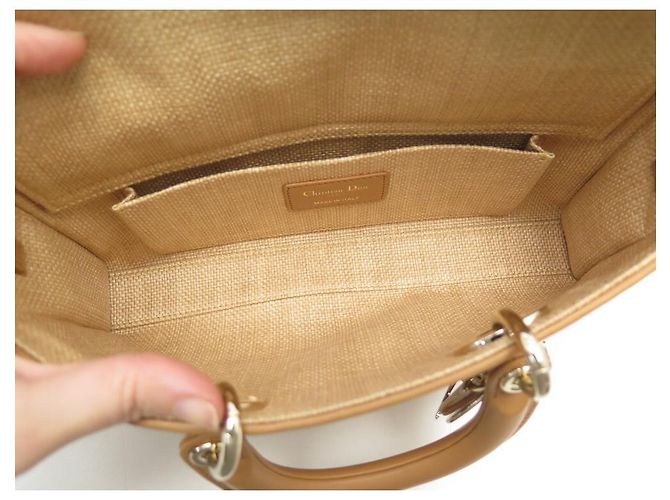 NUOVA BORSA A MANO DIOR LADY D-JOY BORSA A TRACOLLA IN RAFFIA E PELLE BEIGE - vista 14