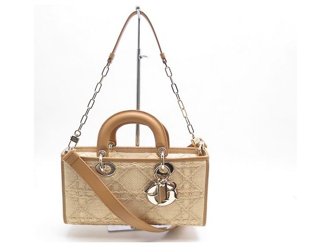 NUOVA BORSA A MANO DIOR LADY D-JOY BORSA A TRACOLLA IN RAFFIA E PELLE BEIGE - vista 2