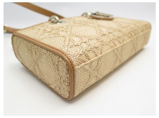 NUOVA BORSA A MANO DIOR LADY D-JOY BORSA A TRACOLLA IN RAFFIA E PELLE BEIGE - vista 3