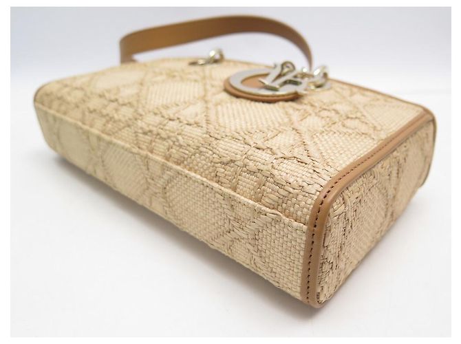 NUOVA BORSA A MANO DIOR LADY D-JOY BORSA A TRACOLLA IN RAFFIA E PELLE BEIGE - vista 4