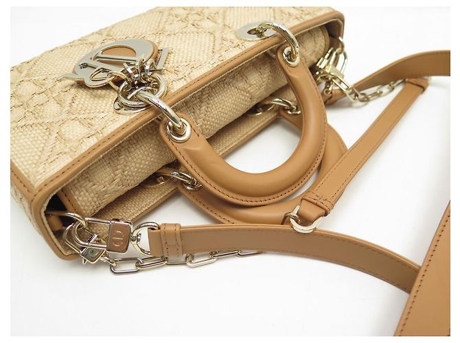 NUOVA BORSA A MANO DIOR LADY D-JOY BORSA A TRACOLLA IN RAFFIA E PELLE BEIGE - vista 5