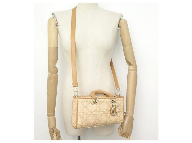 NUOVA BORSA A MANO DIOR LADY D-JOY BORSA A TRACOLLA IN RAFFIA E PELLE BEIGE - vista 6