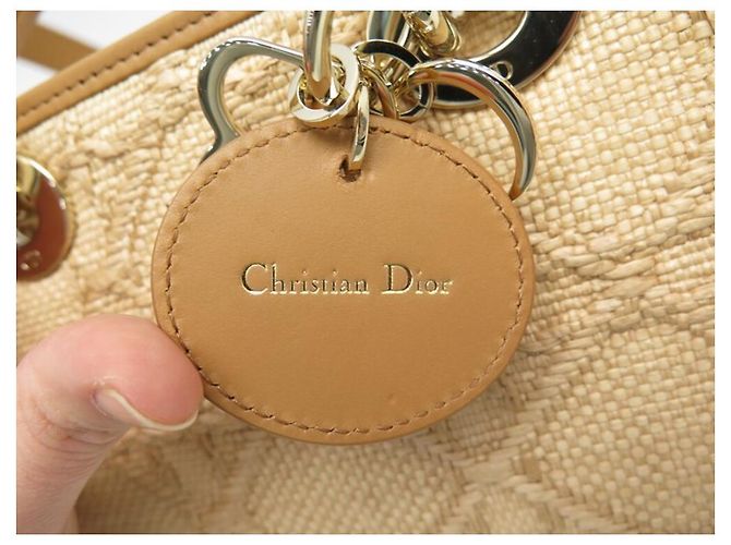 NUOVA BORSA A MANO DIOR LADY D-JOY BORSA A TRACOLLA IN RAFFIA E PELLE BEIGE - vista 8