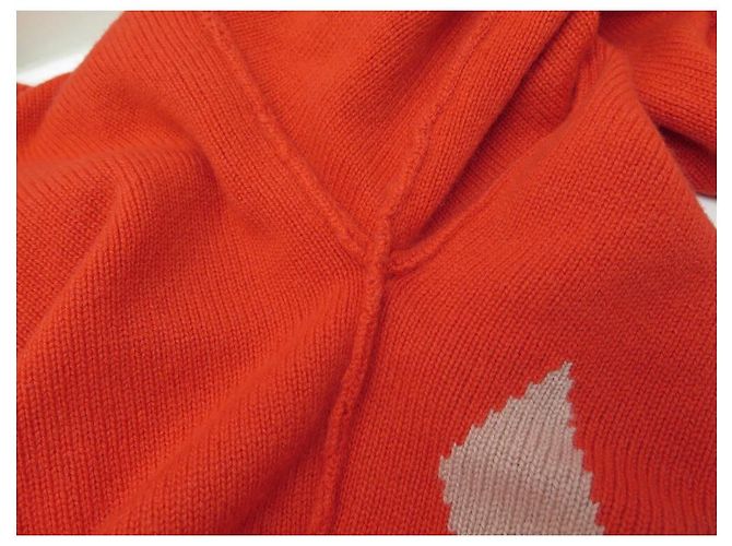 NEW ERIC BOMPARD V SWEATER LOOSE INTARSIA LOZENGES ORANGE M 40 Cachemire - vista 7