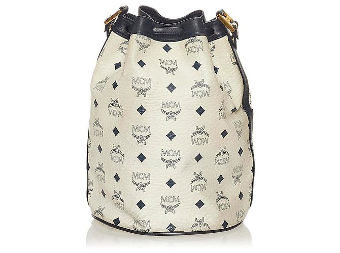 Borsa a secchiello MCM in pelle con visiera bianca - vista 3