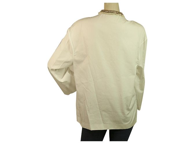 Decote de pérolas e miçangas de algodão branco ETRO, Blusa de borlas túnica tamanho superior 38 - vista 2