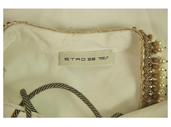 Decote de pérolas e miçangas de algodão branco ETRO, Blusa de borlas túnica tamanho superior 38 - vista 3