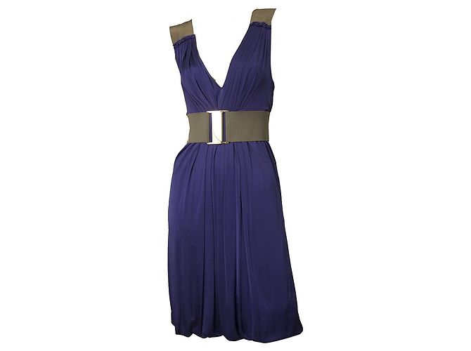 Vestido sem mangas Philosophy di Alberta Ferretti Azul drapeado com cinto e decote em V 42 - vista 6