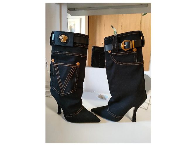 Botas Versace Tribute en denim negro - vista 3