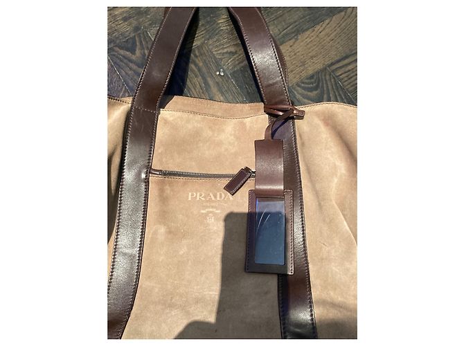 Borsa tote Prada in pelle scamosciata beige - vista 3