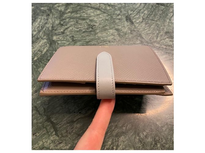 Portafoglio Céline Medium Strap Taupe e Celeste in Pelle Beige - vista 13