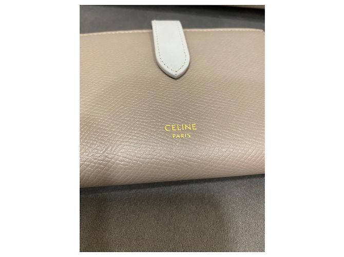 Portafoglio Céline Medium Strap Taupe e Celeste in Pelle Beige - vista 5