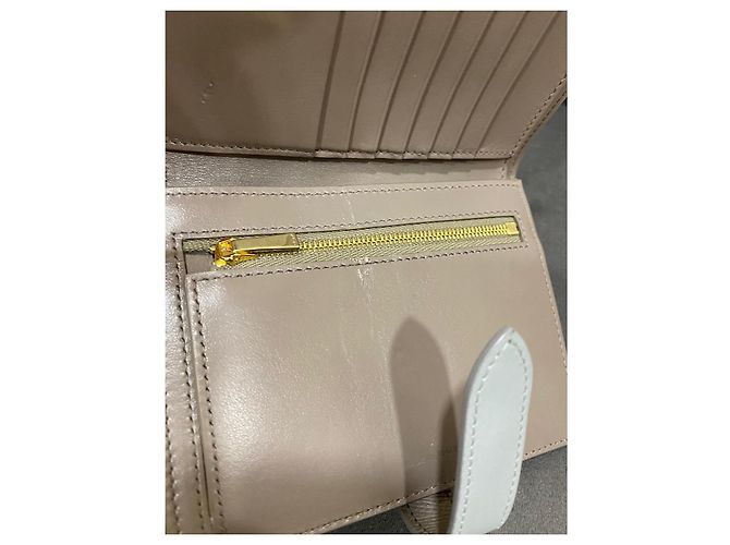 Portafoglio Céline Medium Strap Taupe e Celeste in Pelle Beige - vista 6
