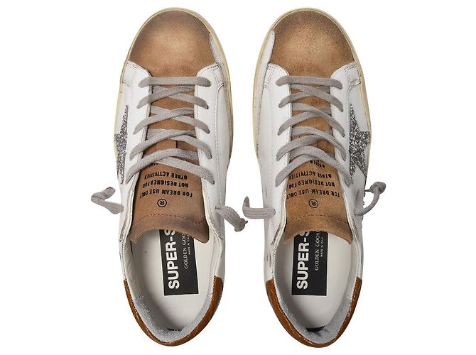 Golden Goose Cestini Super Star in Pelle Bianca e Marrone - vista 3