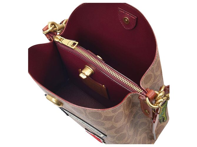 Coach Borsa Secchiello Willow in Tela Marrone e Toppe - vista 4