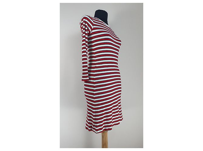 Mads Norgaard Gestreiftes Viscose Kleid Mehrfarbig Schwarz Weiß Rot Mehrfarben - Ansicht 3