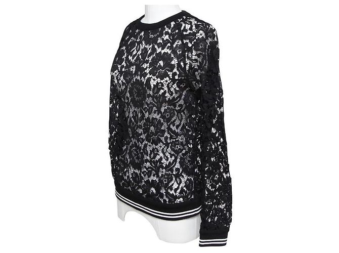 Valentino Camicetta a maniche lunghe M con camicia di pizzo floreale bianca nera Nero - vista 2