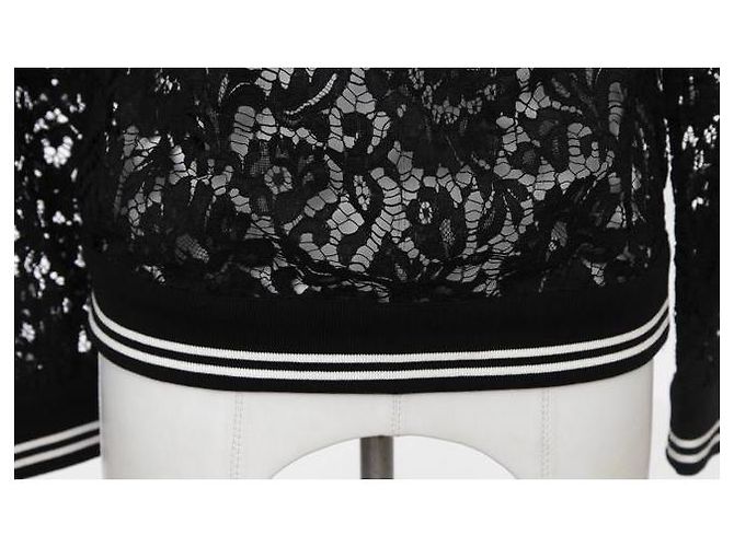 Valentino Camicetta a maniche lunghe M con camicia di pizzo floreale bianca nera Nero - vista 5