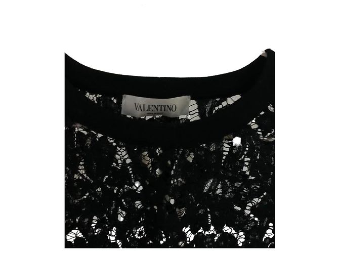 Valentino Camicetta a maniche lunghe M con camicia di pizzo floreale bianca nera Nero - vista 9