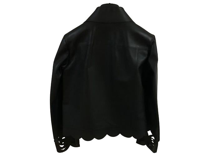 Fendi Blumenmuster Biker Lederjacke Größe L Schwarz - Ansicht 2