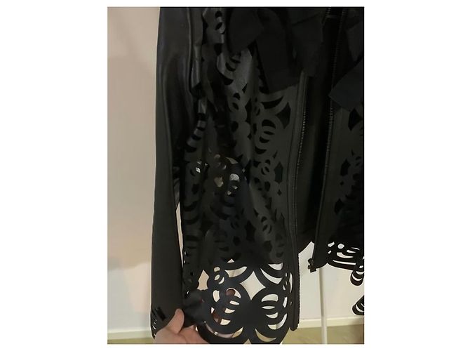 Fendi Blumenmuster Biker Lederjacke Größe L Schwarz - Ansicht 7
