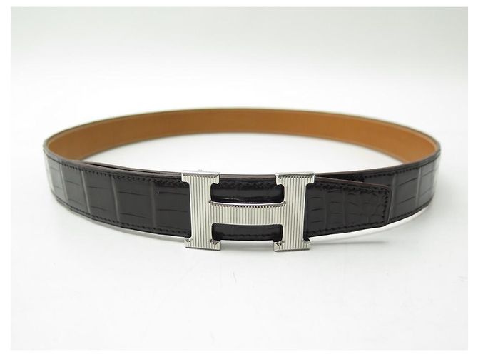 Autre Marque NEUE T-GURTBINDE 85 95 KOMPATIBLE HERMES-SCHNALLE 32MM KROKODIL LEDER Braun - Ansicht 12
