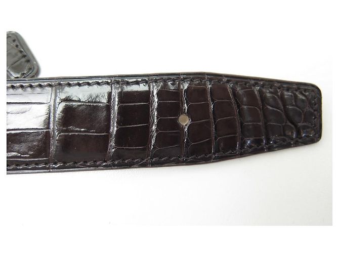 Autre Marque NEUE T-GURTBINDE 85 95 KOMPATIBLE HERMES-SCHNALLE 32MM KROKODIL LEDER Braun - Ansicht 7