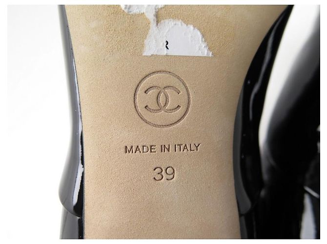 NOVE SCARPE CHANEL BROGUES TACCO CAMELIA G31468 39 Vernice nera Nero - vista 4