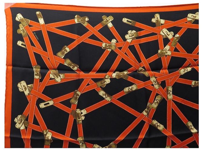 Kelly Hermès RARA SCIARPA HERMES TRES KELY SQUARE 70 SCIARPA IN SETA NERA SMERIGLIATA + SCATOLA Nero - vista 2