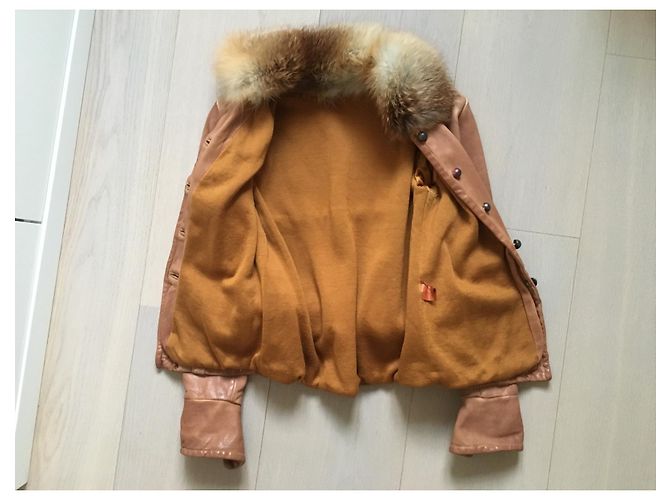 Autre Marque Giorgio Bravo leather jacket with red fox collar brown - view 3