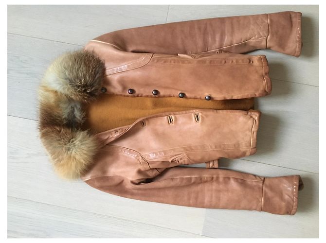 Autre Marque Giorgio Bravo leather jacket with red fox collar brown - view 8