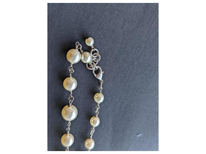 Chanel CC A20Collana lunga V Logo Classic perla e cristallo Argento - vista 9