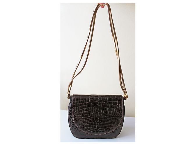 Autre Marque Sac Crocodile Vintage Doré Marron foncé - vue 11