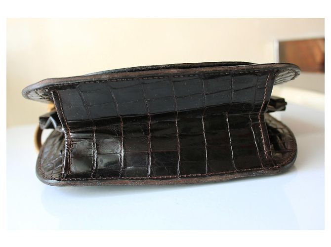 Autre Marque Sac Crocodile Vintage Doré Marron foncé - vue 5