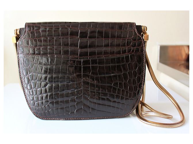Autre Marque Sac Crocodile Vintage Doré Marron foncé - vue 7
