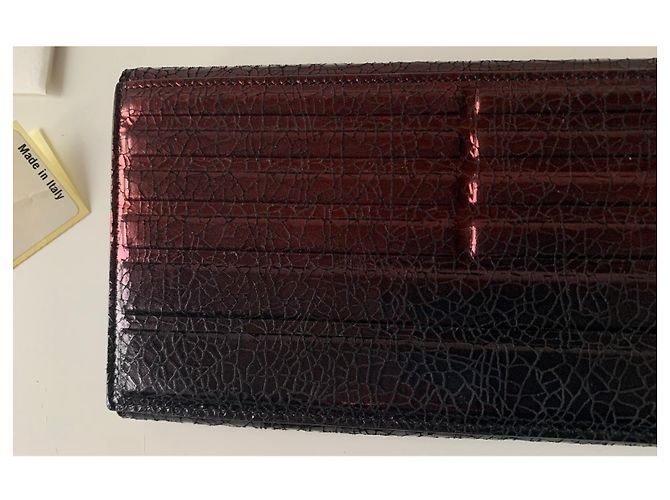 Portafoglio Elie Saab in pelle metallizzata nera e bordeaux Nero Bordò - vista 11