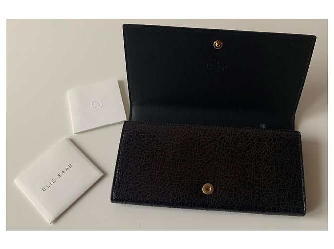 Portafoglio Elie Saab in pelle metallizzata nera e bordeaux Nero Bordò - vista 3