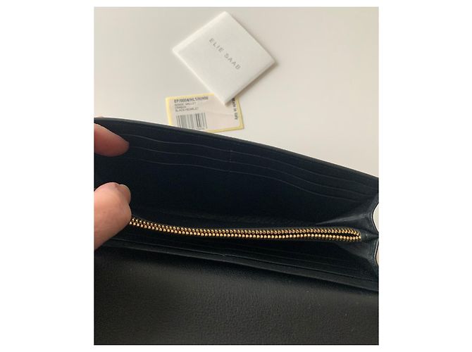 Portafoglio Elie Saab in pelle metallizzata nera e bordeaux Nero Bordò - vista 7