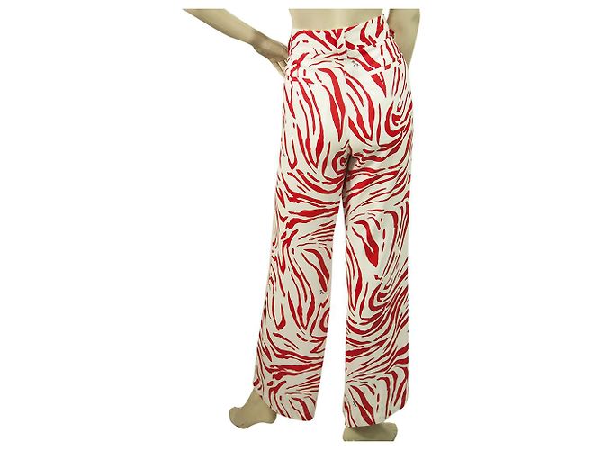 MSGM Milano Vermelho e Branco Zebra Estampado Viscose Calças Pernas Largas Tamanho da Calça 40 - vista 2