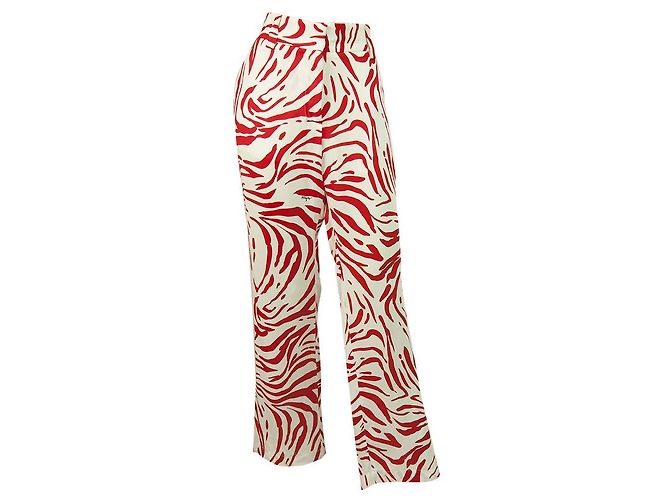 MSGM Milano Vermelho e Branco Zebra Estampado Viscose Calças Pernas Largas Tamanho da Calça 40 - vista 6