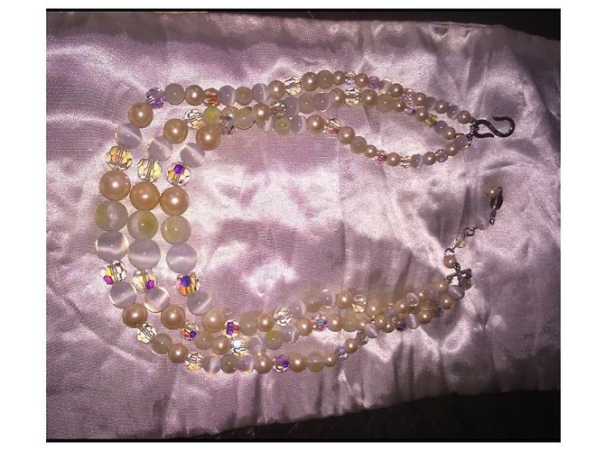 Collana Choker Christian Dior 3 Fili di Perle di Vetro e Swarovski - vista 3